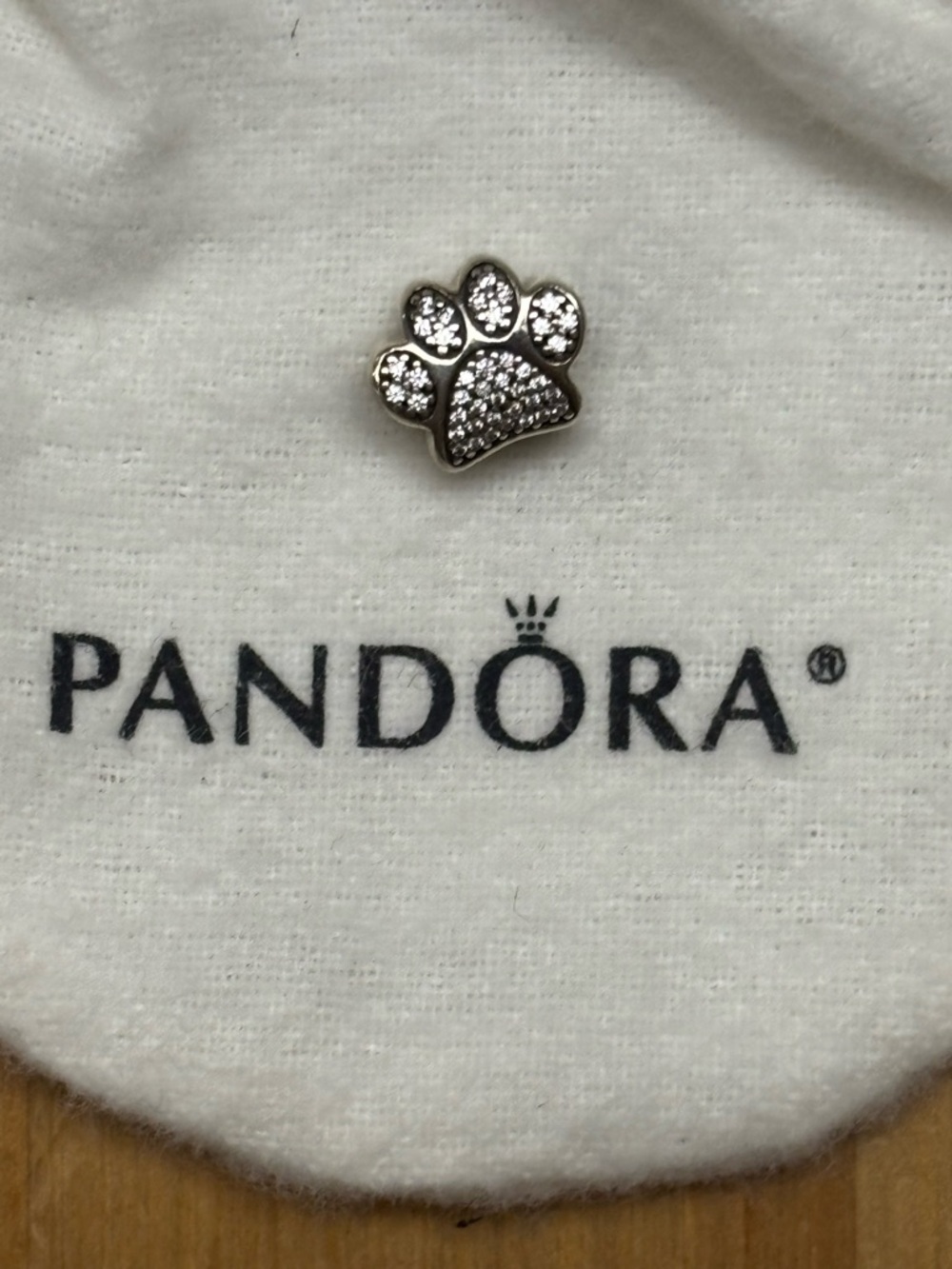 Pandora Silver Paw Print Charm with Sparkling Pavé